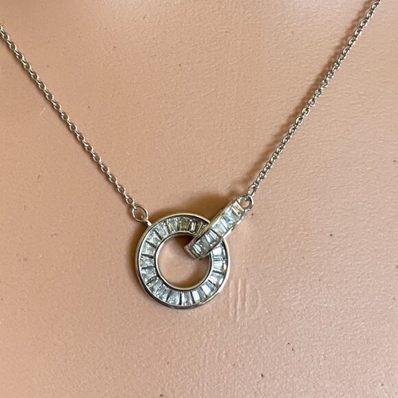 FAC Baguette Crystal Interlocking Silver Tone Necklace - Picture 2 of 7